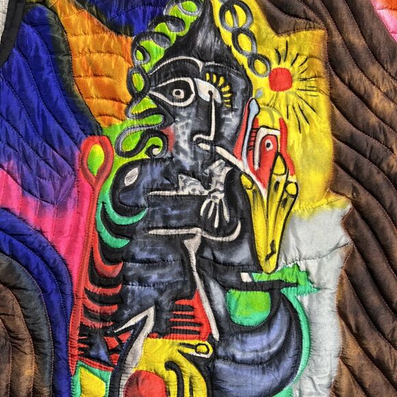 Dilemma Dhun Shroff Vest Small Medium Painted Silk Quilted Picasso Artsy - Picture 9 of 9